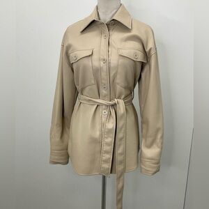 Babaton Aritizia Belted Beige Ava Shirt Jacket Tan Shacket Vegan Leather XS